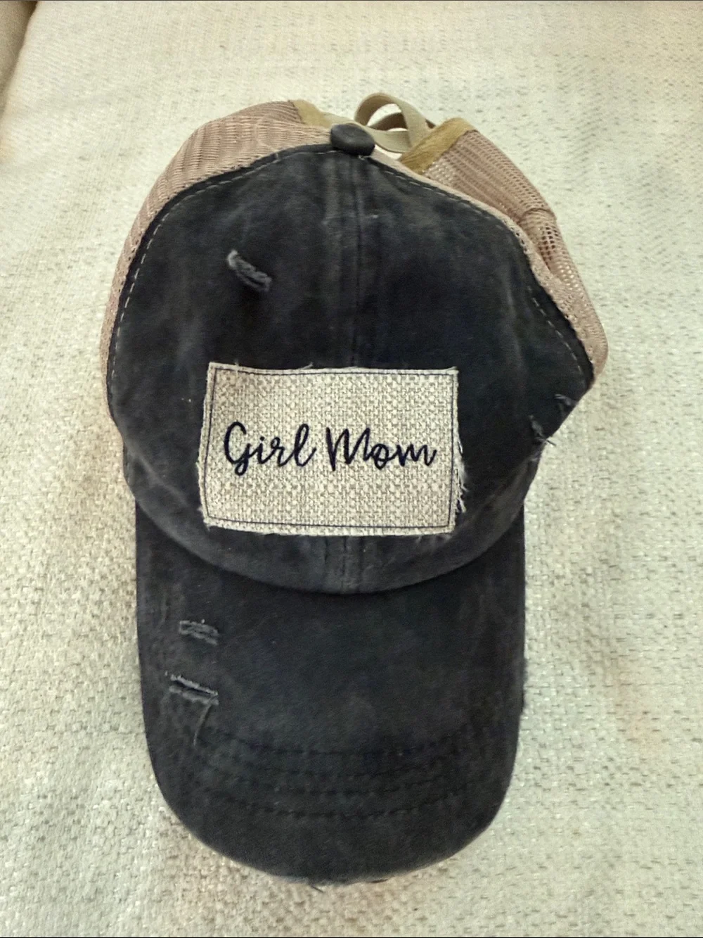 Girl Mom Distressed Navy Baseball Hat